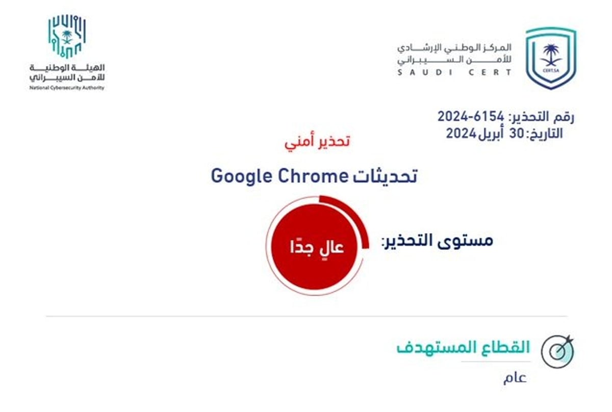 الأمن السيبراني يصدر تحذيرًا «عالي الخطورة» بخصوص تحديث أمني لمنتجات جوجل