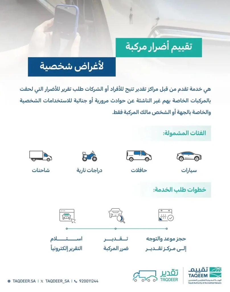 إطلاق خدمة تقدير أضرار المركبات للأغراض الشخصية