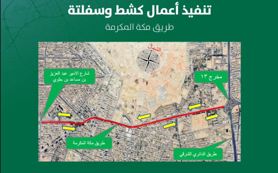 أمانة الرياض تبدأ أعمال كشط وإعادة سفلتة طريق مكة