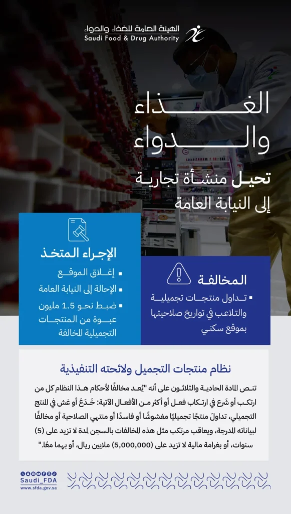 إغلاق منشأة تداولت منتجات تجميلية متلاعبًا بصلاحيتها
