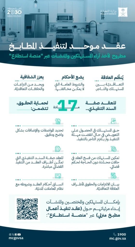 عقد موحد لتنفيذ المطابخ المنزلية للحد من النزاعات
