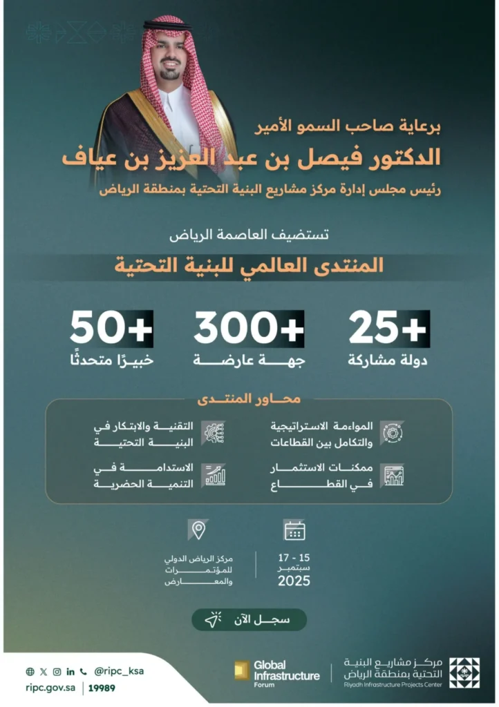 إقامة المنتدى العالمي للبنية التحتية بالرياض سبتمبر المقبل