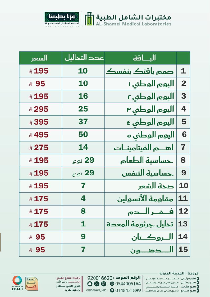 عرض اليوم الوطني من مختبرات الشامل الطبية