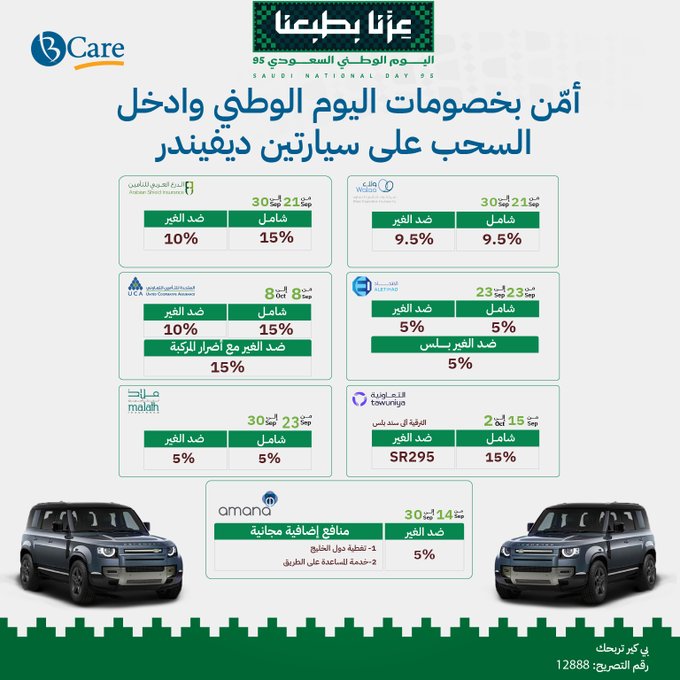 عروض اليوم الوطني من بي كير للتأمين عروض اليوم الوطني من بي كير للتأمين