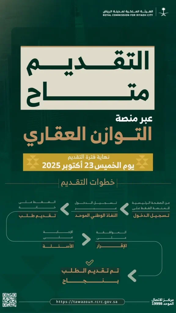 آخر موعد للتقديم عبر التوازن العقاري لشراء أراضي سكنية بالرياض