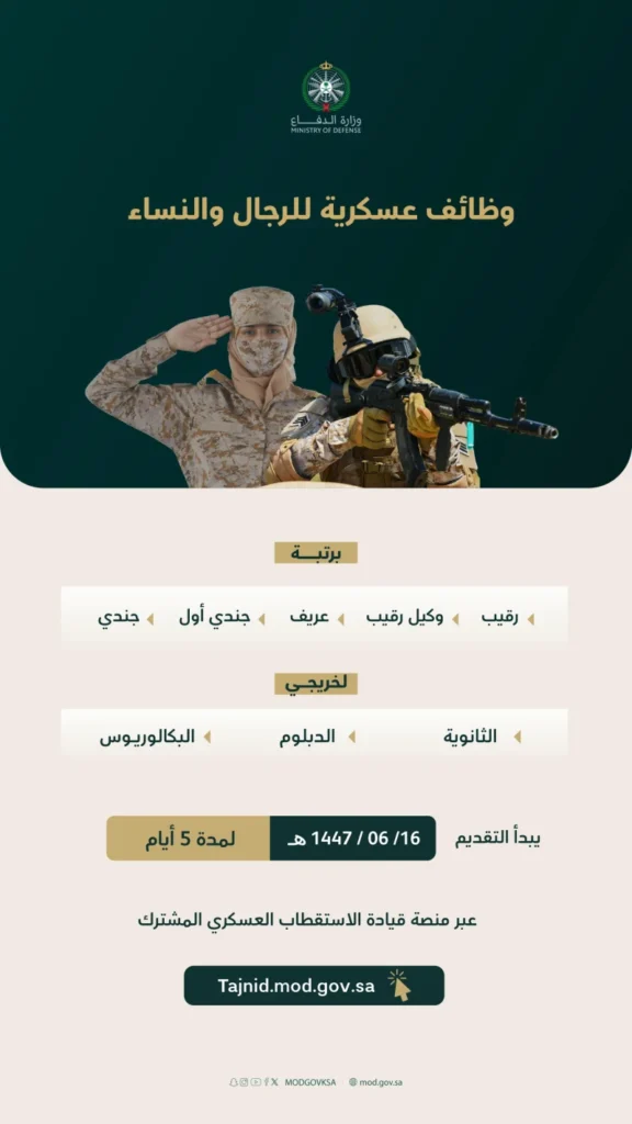 "الدفاع" تفتح باب "التجنيد الموحد" للرجال والنساء "الدفاع" تفتح باب "التجنيد الموحد" للرجال والنساء